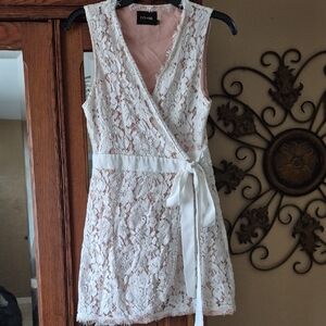DO+BE Cream Lace Wrap Mini Dress
